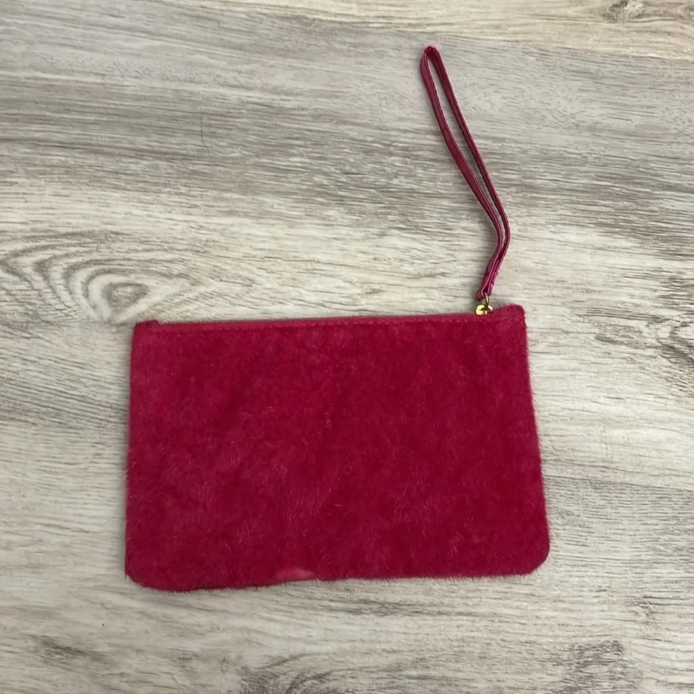 Ipsy Pink Faux Fur Glam Bag Zip Top Makeup/ Cosmetics Case Approximately 5” X 7”